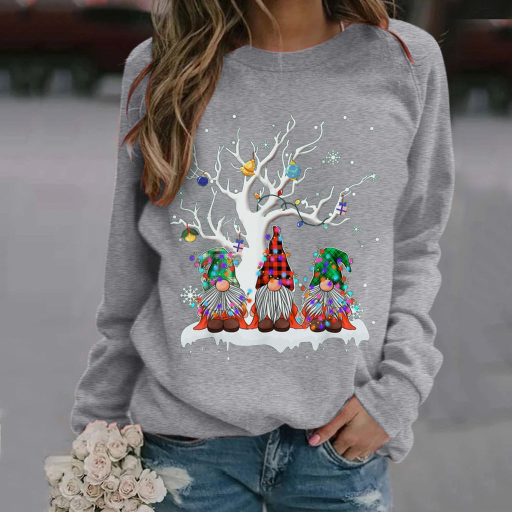 Women’s Round-Neck Long-Sleeve Christmas Print Sweater