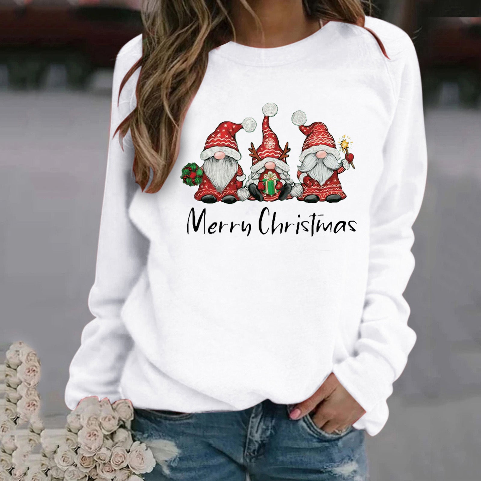 Women’s Christmas Printed Long Sleeve Round Neck Sweater