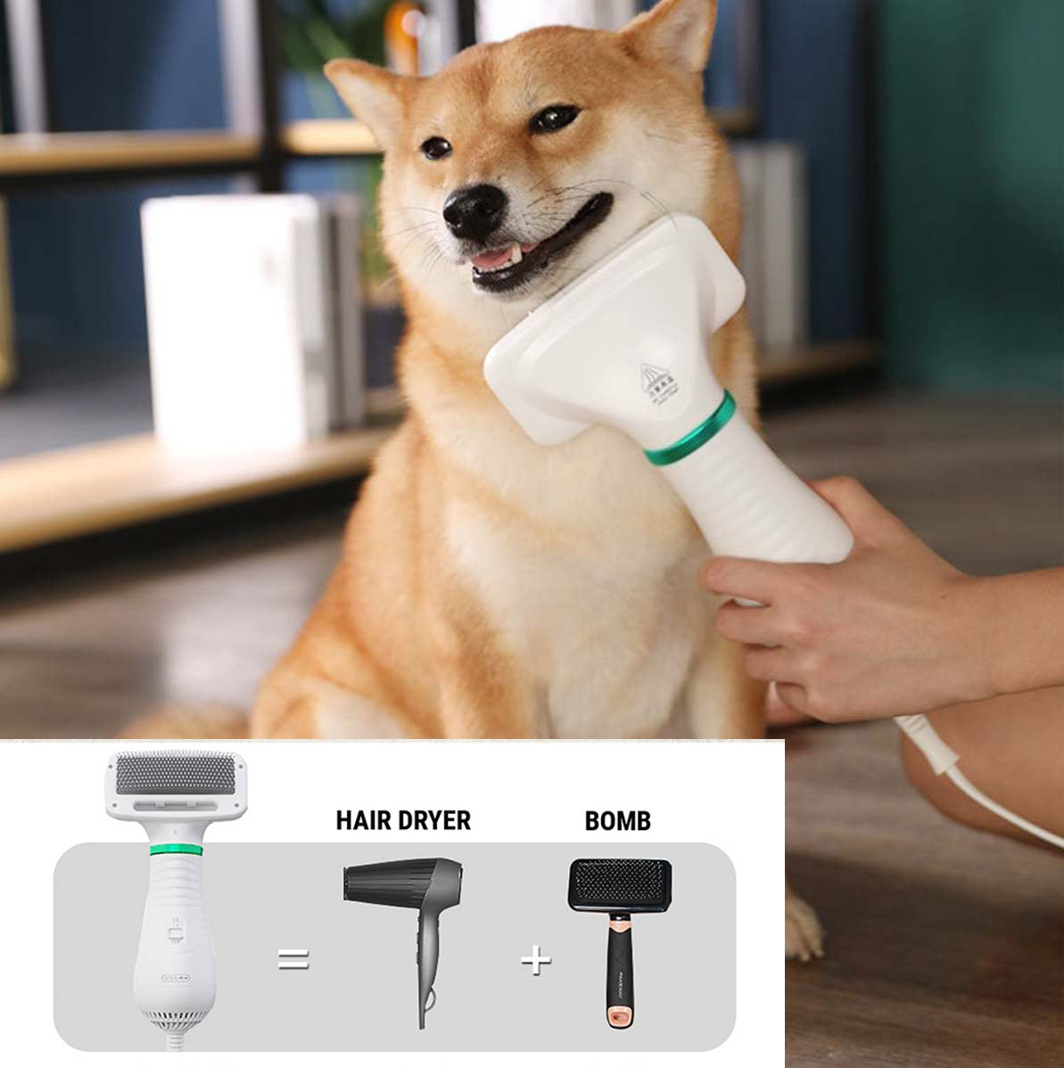 2-in-1 Pet Grooming Dryer Brush – Dry & Detangle Fast