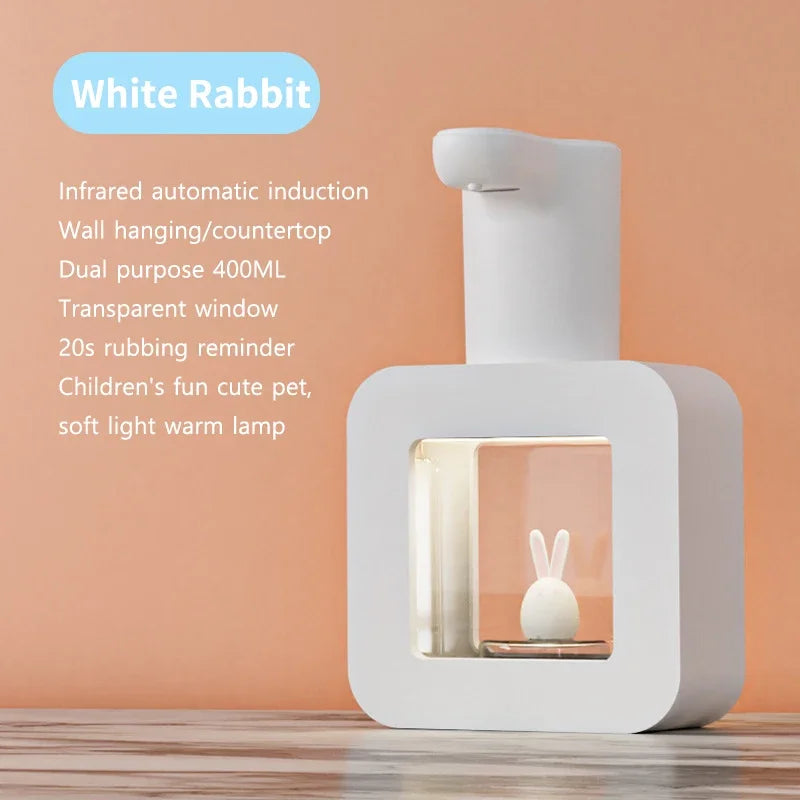Cute Pet Automatic Foam Soap Dispenser - Wall-Mounted/Countertop, Touchless, USB, 400 ML