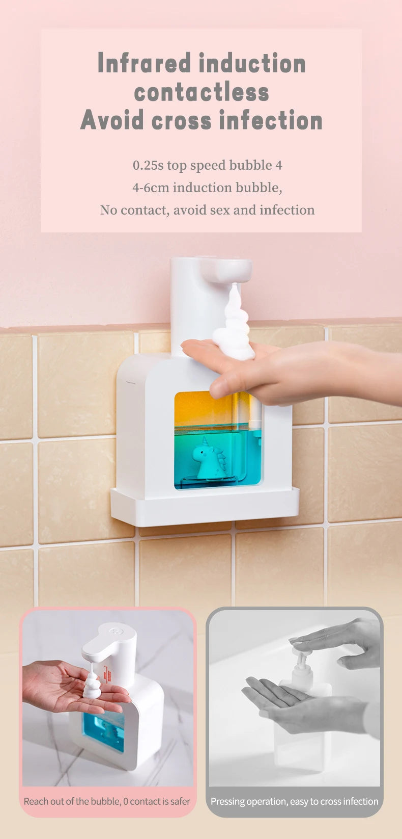 Cute Pet Automatic Foam Soap Dispenser - Wall-Mounted/Countertop, Touchless, USB, 400 ML