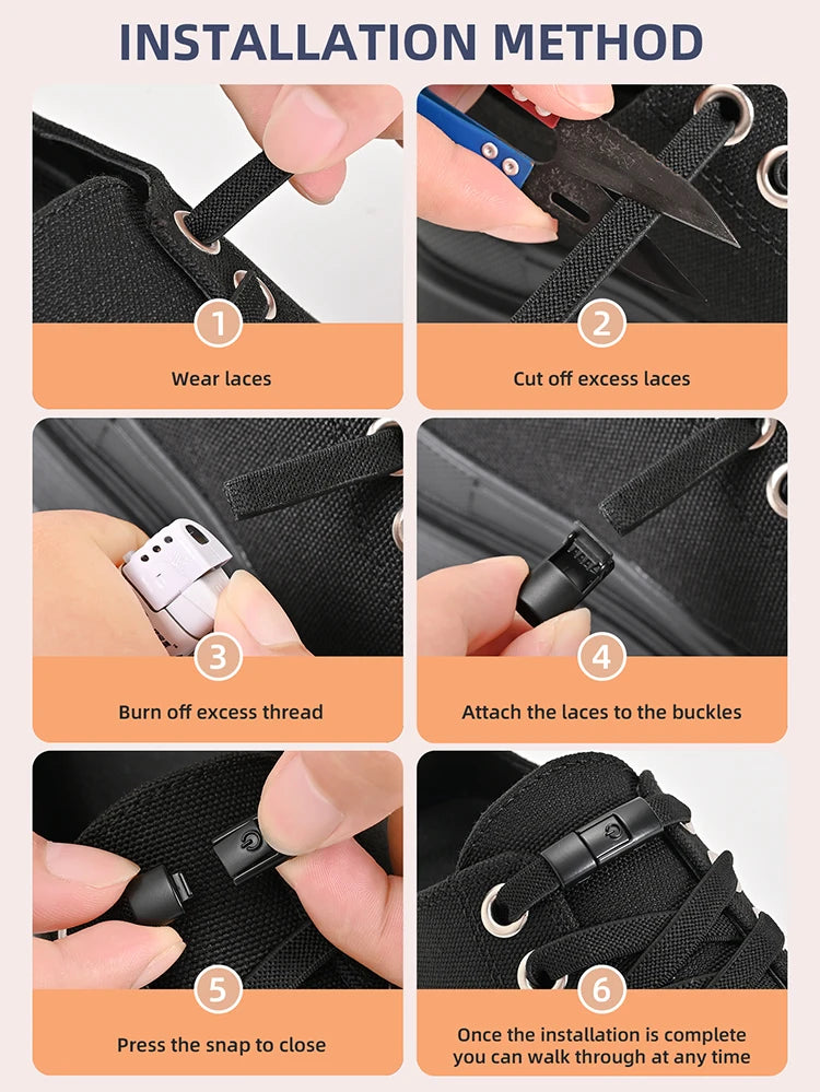 8mm No-Tie Elastic Shoelaces - Press-Lock, Flat Widened Laces for Kids & Adults, Fits All Sneakers