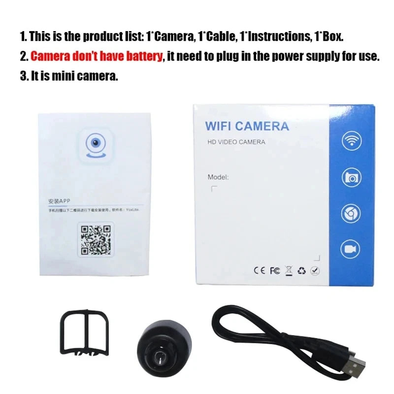 1080P HD Mini WiFi Camera - Wireless Night Vision, Motion Detection, Remote Home & Pet Monitoring