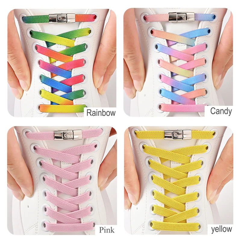 8mm No-Tie Elastic Shoelaces - Press-Lock, Flat Widened Laces for Kids & Adults, Fits All Sneakers