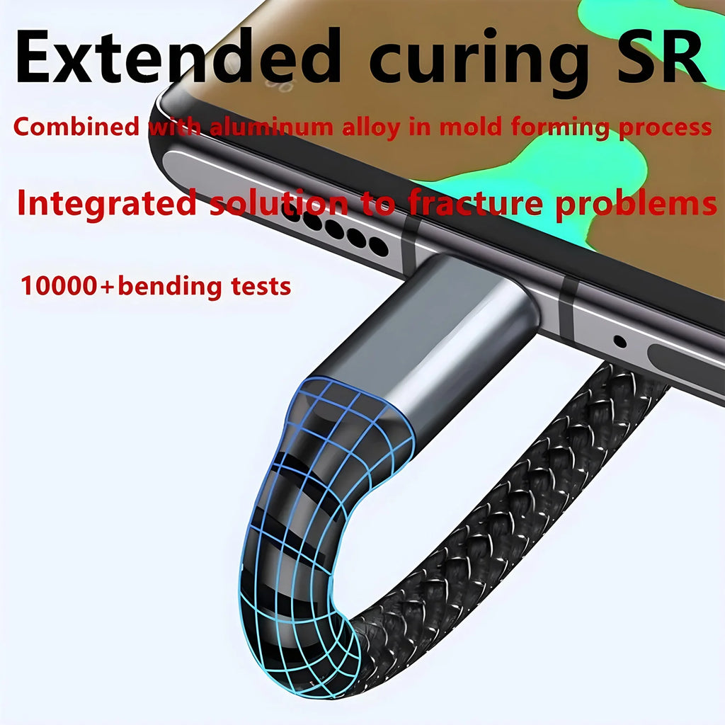 100W Fast Charging 3-in-1 Cable - Nylon Braided Multi USB Charger with Type-C & Micro USB