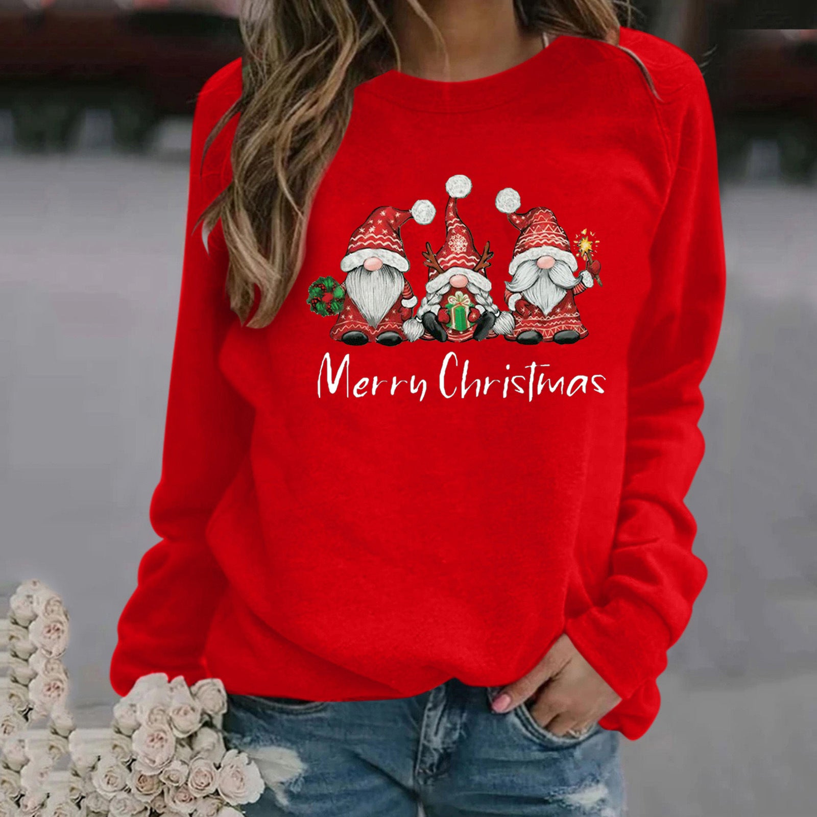 Women’s Christmas Printed Long Sleeve Round Neck Sweater