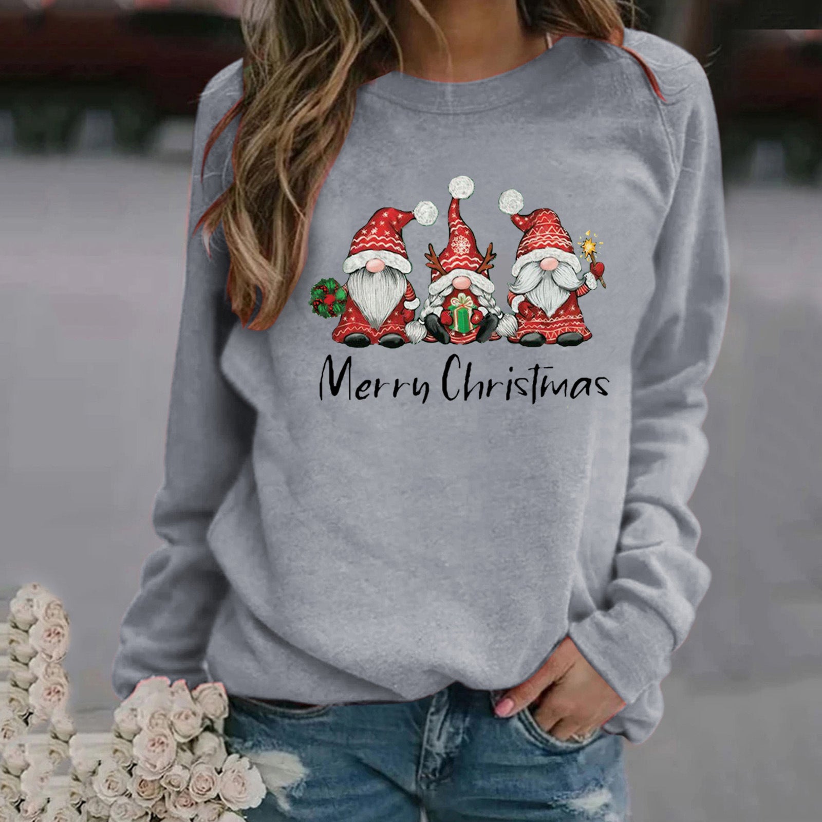 Women’s Christmas Printed Long Sleeve Round Neck Sweater