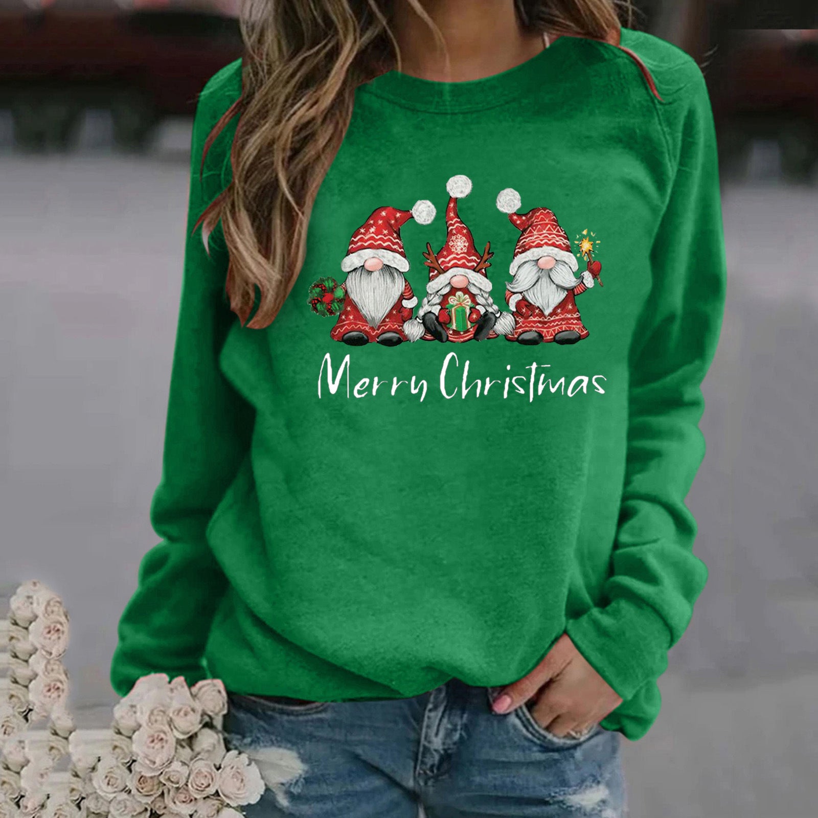 Women’s Christmas Printed Long Sleeve Round Neck Sweater